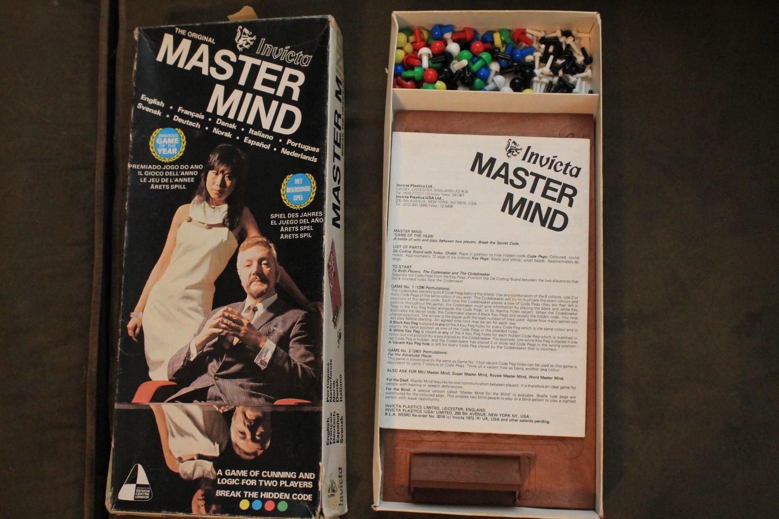 Vintage 1972 Mini Master Mind Invicta Complete Travel Game Pegs Box Instructions