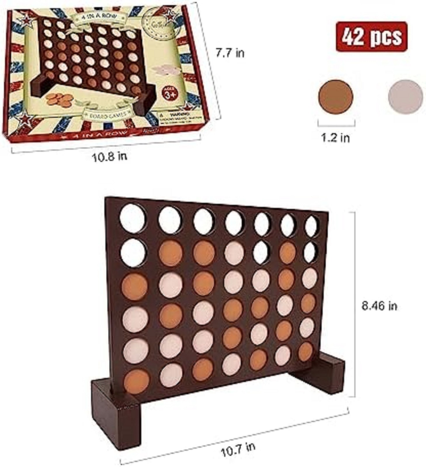 Wooden 4 in a Row Game, Classic Strategy Game for Kids and Adults, Connect The 4