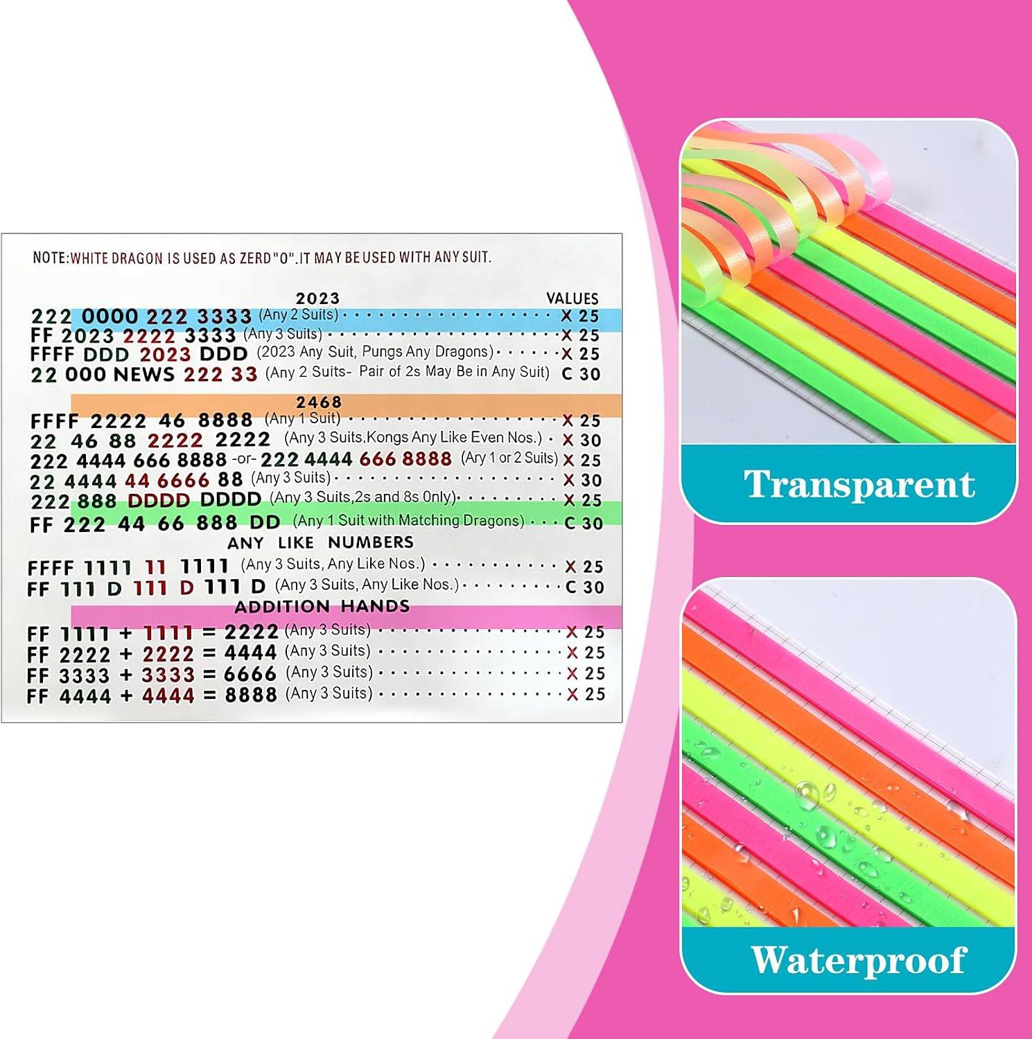 320Pcs Mahjong Card Line Finder Highlighter Tape Mahjong Line Highlighter Stripe