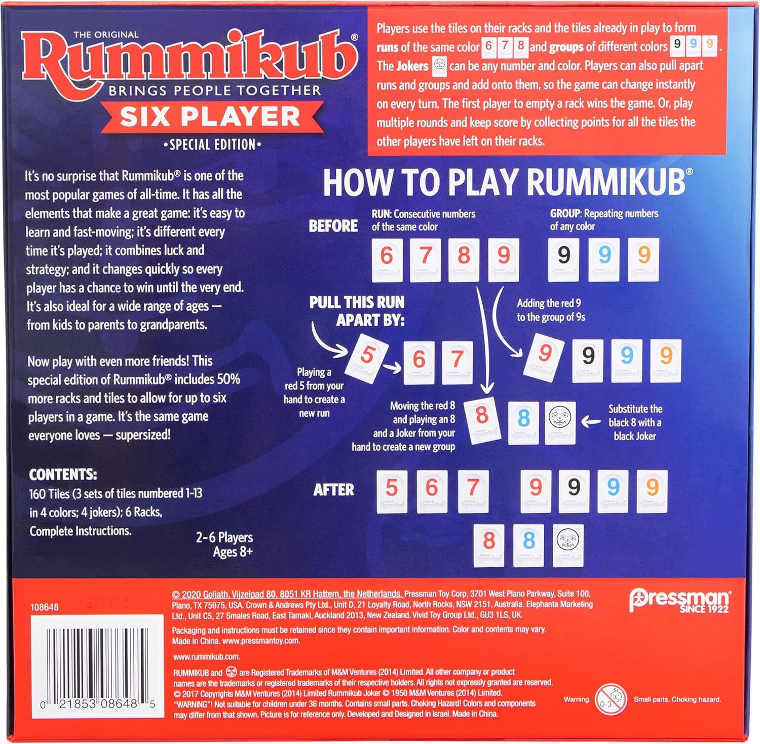 Rummikub Classic Game for 2 to 6 Players Easy to Learn Fun Strategy Game