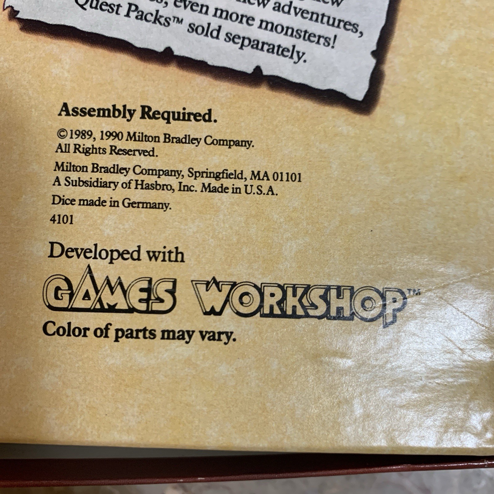 Unused Hero Quest Board Game 1990 Vintage Games Workshop HeroQuest Missing Items