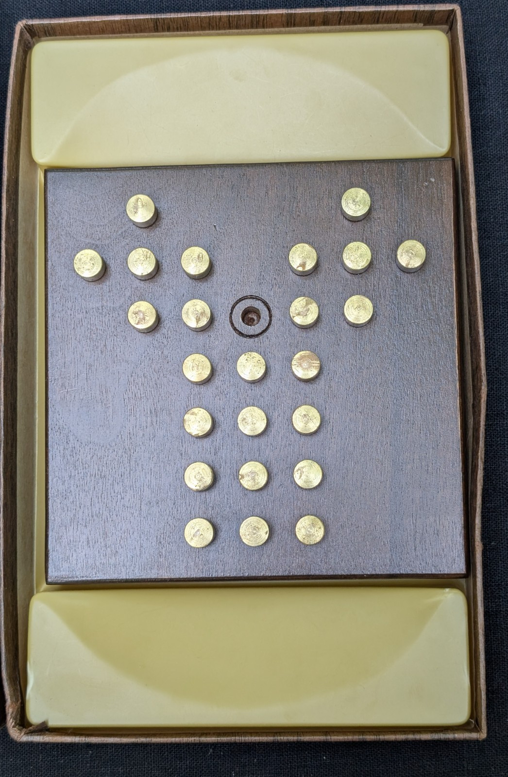 VTG 1964 HOYLE GAME SETKO’S THE WHY PUZZLER WALNUT BOARD BRASS PCS BOXED COMPLET