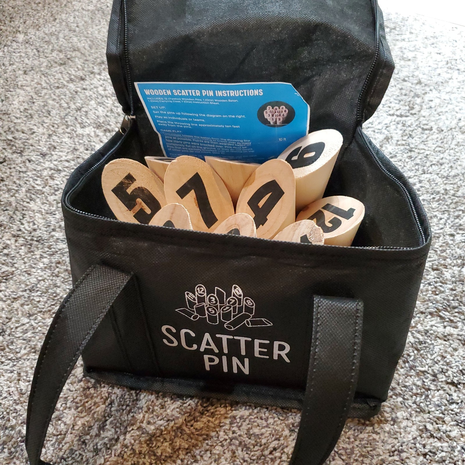 Wooden Molkky Scatter Pin Game Outdoor Throwing Numbered Pins Carrying Bag