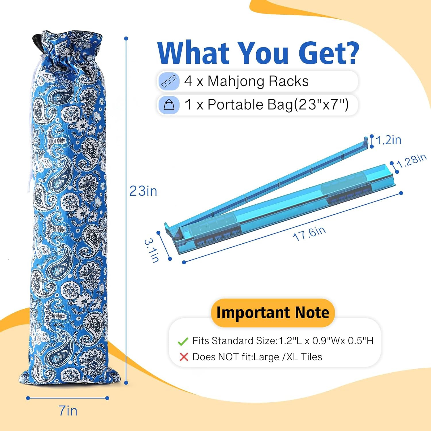 Non-Slip Mahjong Racks with Rotating Pushers & Double-Layer Nylon Bag, 4-Pack Cl