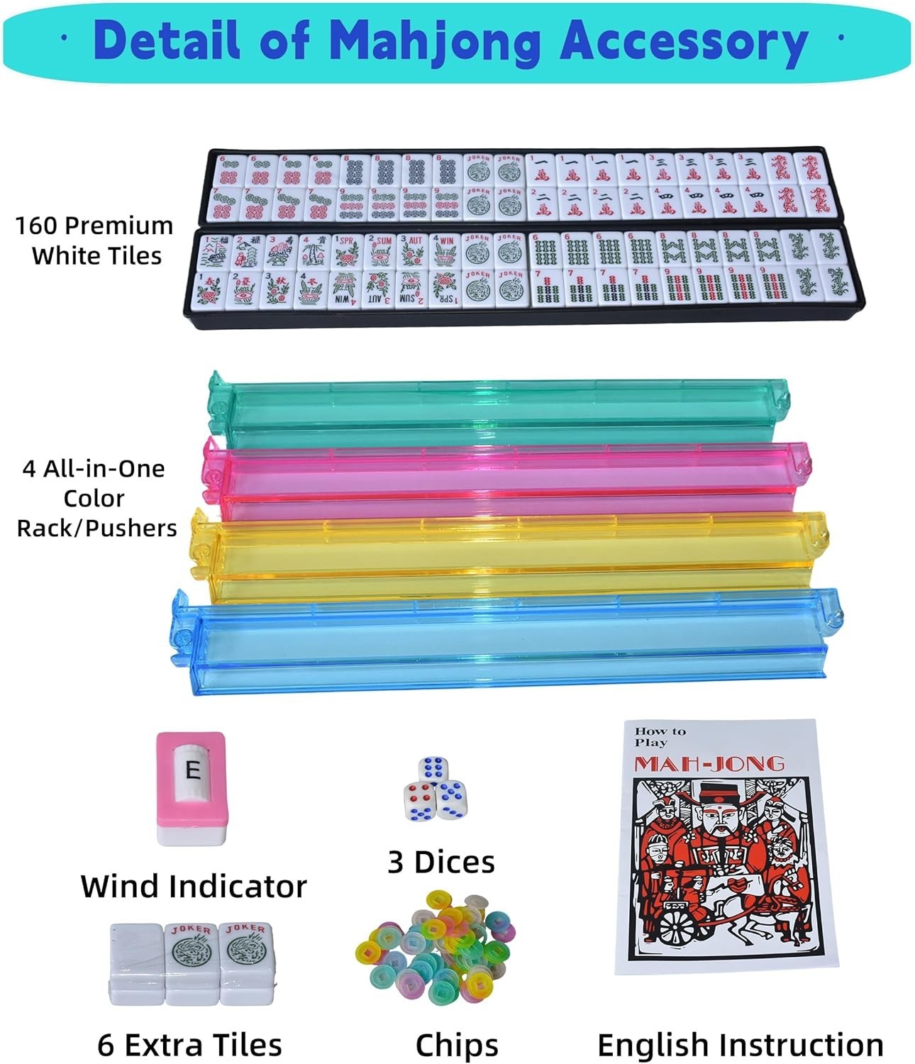 American Mahjong Set 166 Premium White Tiles, 4 All-in-One with Carrying Bag