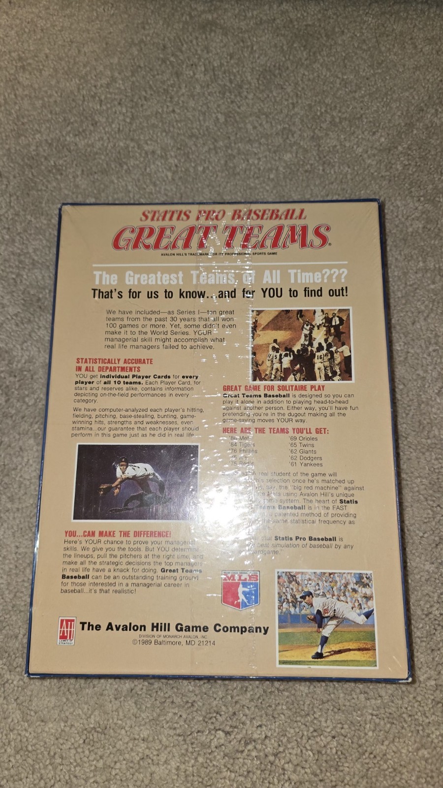 Statis Pro Baseball: Great Teams bookshelf game from Avalon Hill. FACTORY SEALED