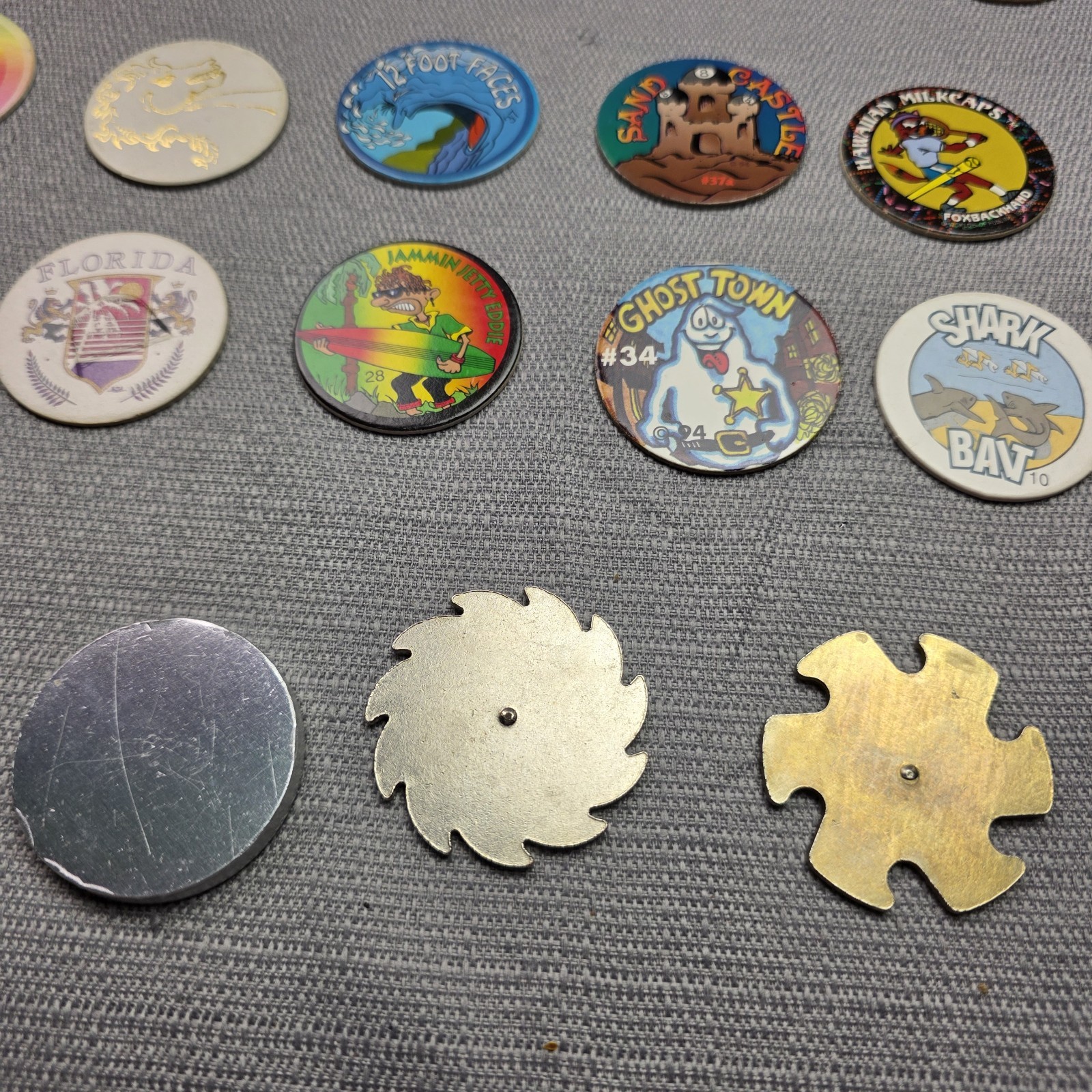 Vintage 90s POG Milk Caps Lot Of 68 Pogs + 3 Slammers + Container