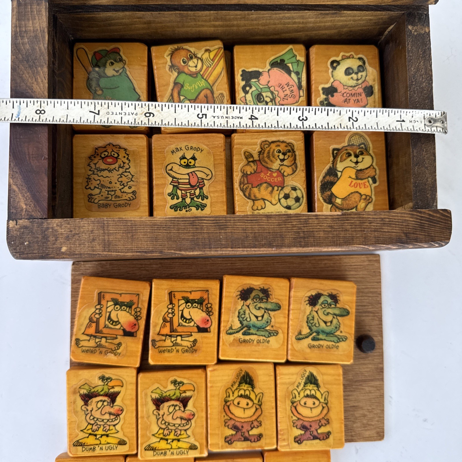 The Grodies & Shirt Tales Wooden Memory Game Matching Tiles In Box OOAK