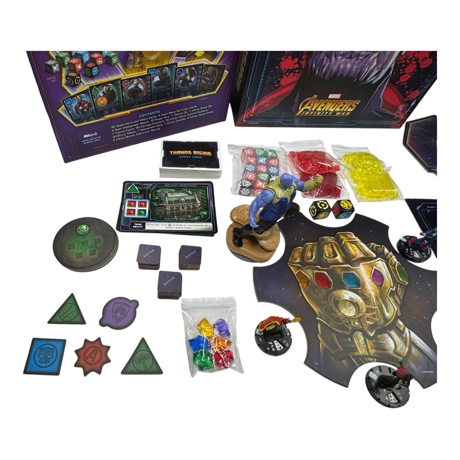 Avengers Infinity War Thanos Rising Marvel Board Game Complete Dice Bonus Pieces