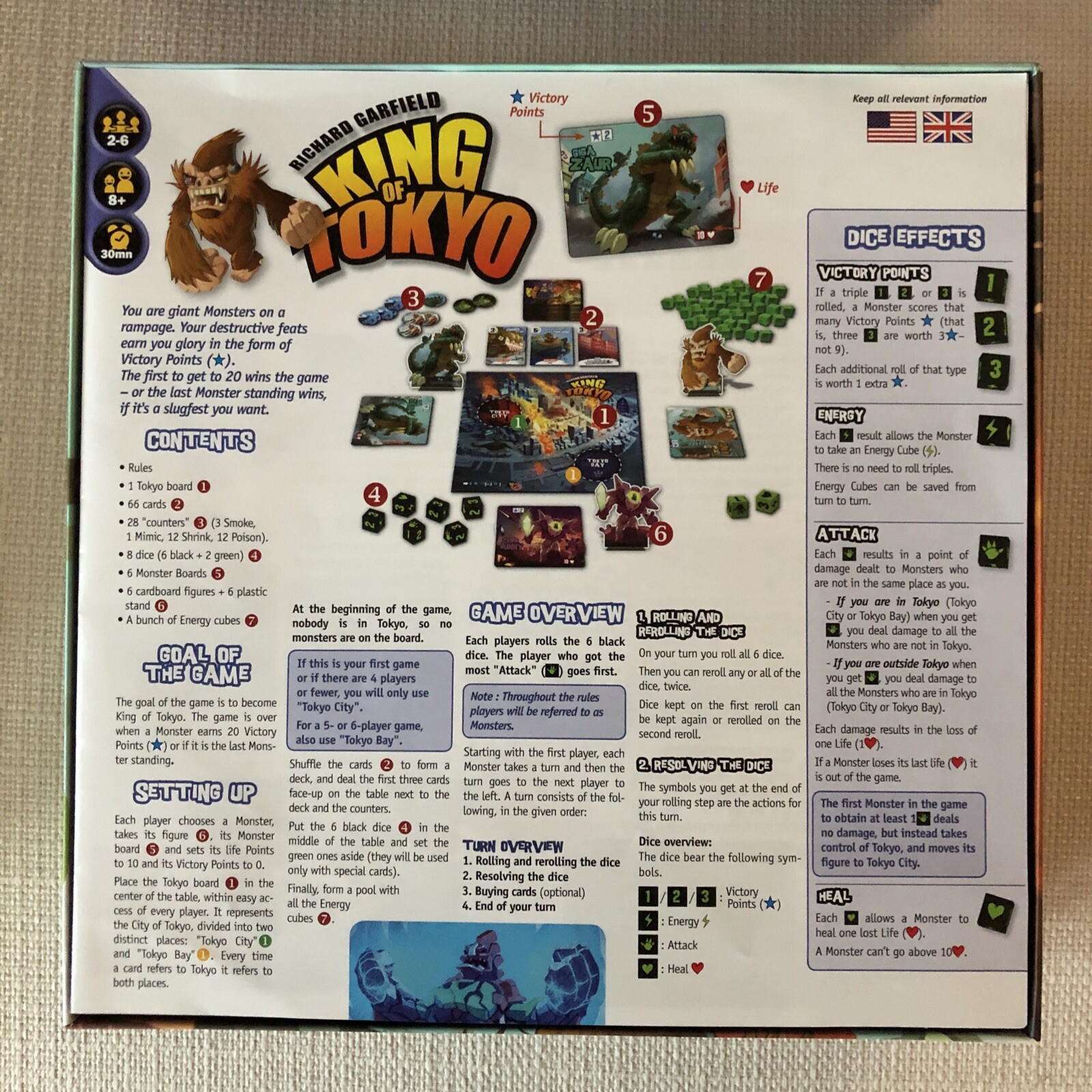 King of Tokyo Board Game Iello 2-6 player 8+ EUC 100% Complete