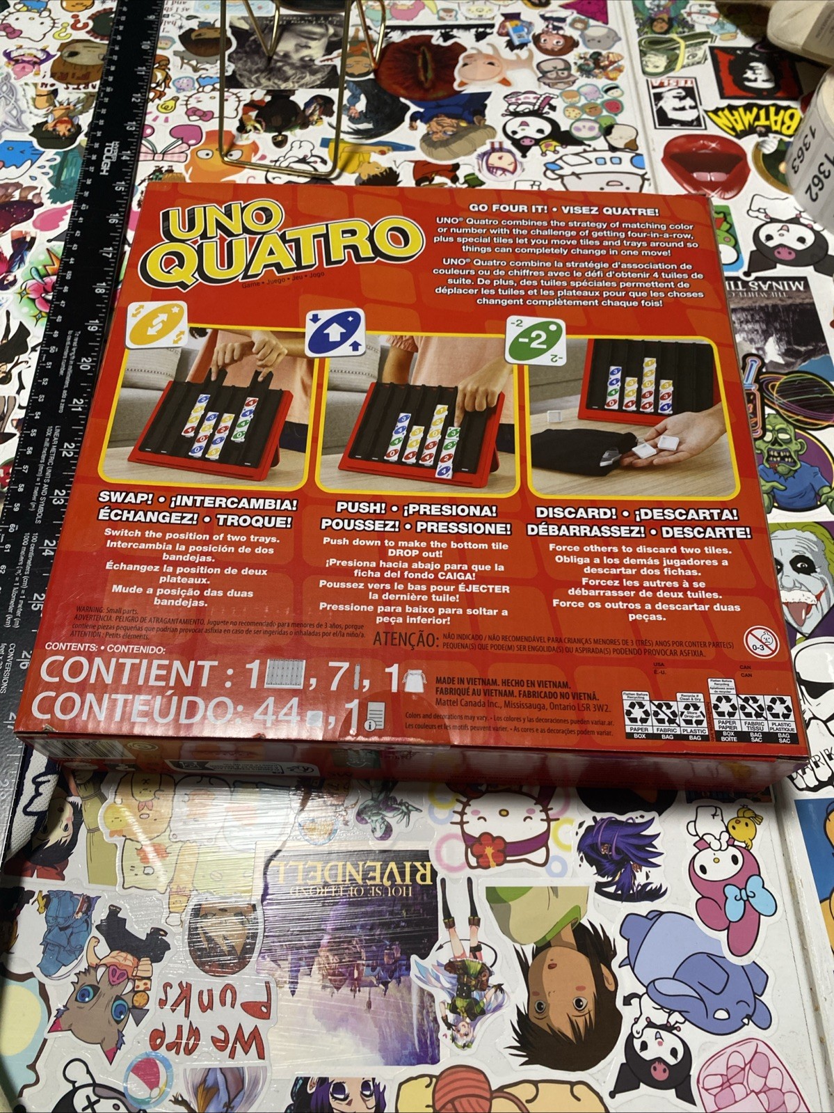 UNO Quatro Game with Colored Tiles & Plastic Game Grid for Adult, Family & Game