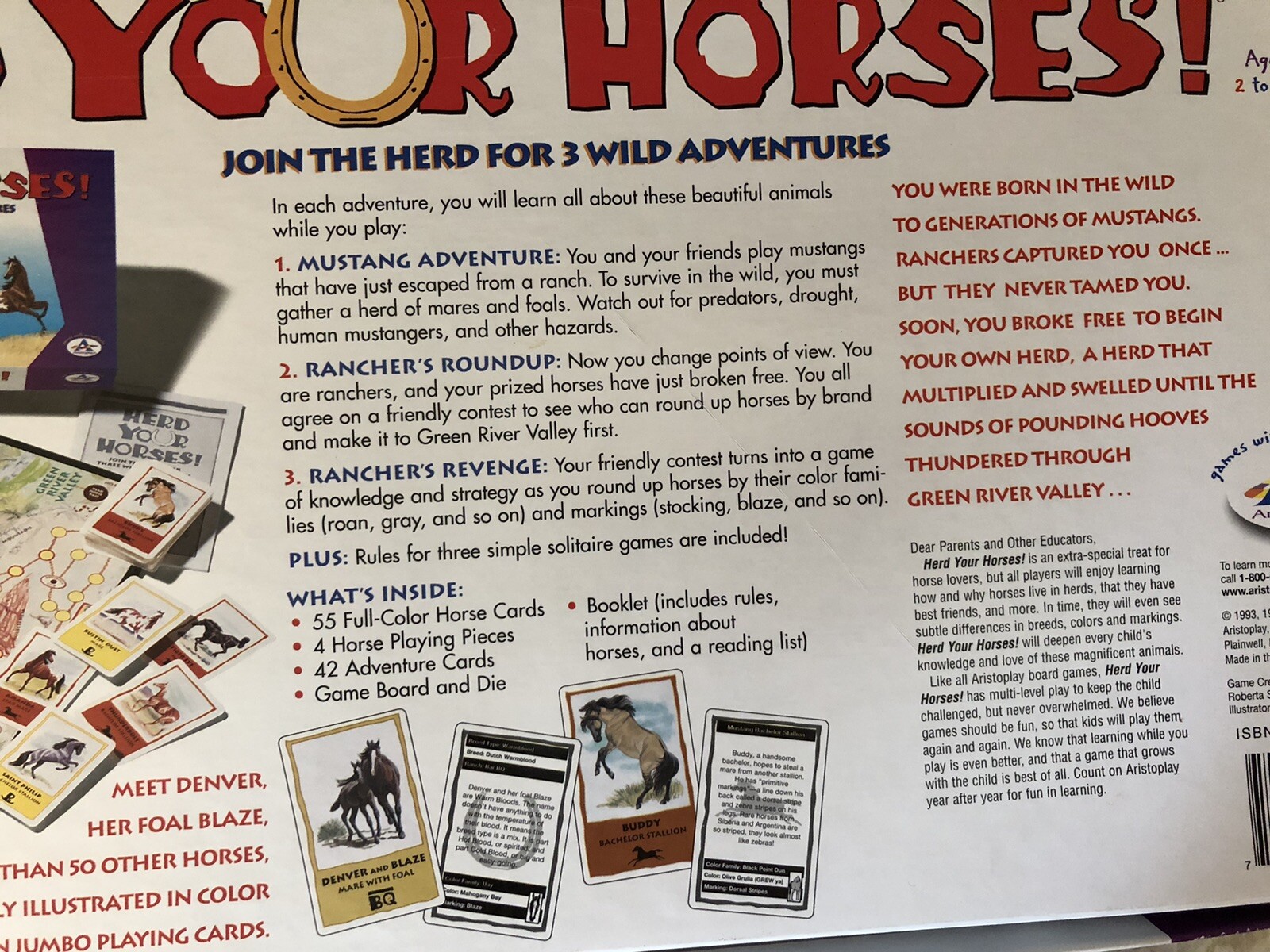 Herd Your Horses Board Game Aristoplay 2002 100% Complete 3 in 1 Educational