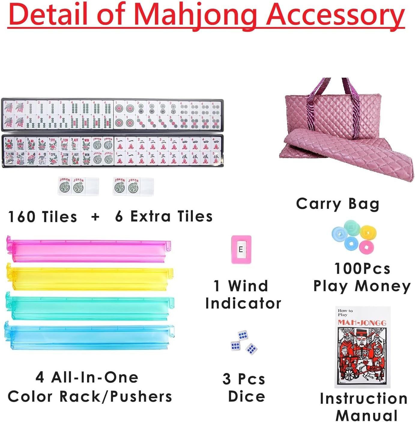 American Mah Jongg Complete Set with Purple Pink PU Bag .