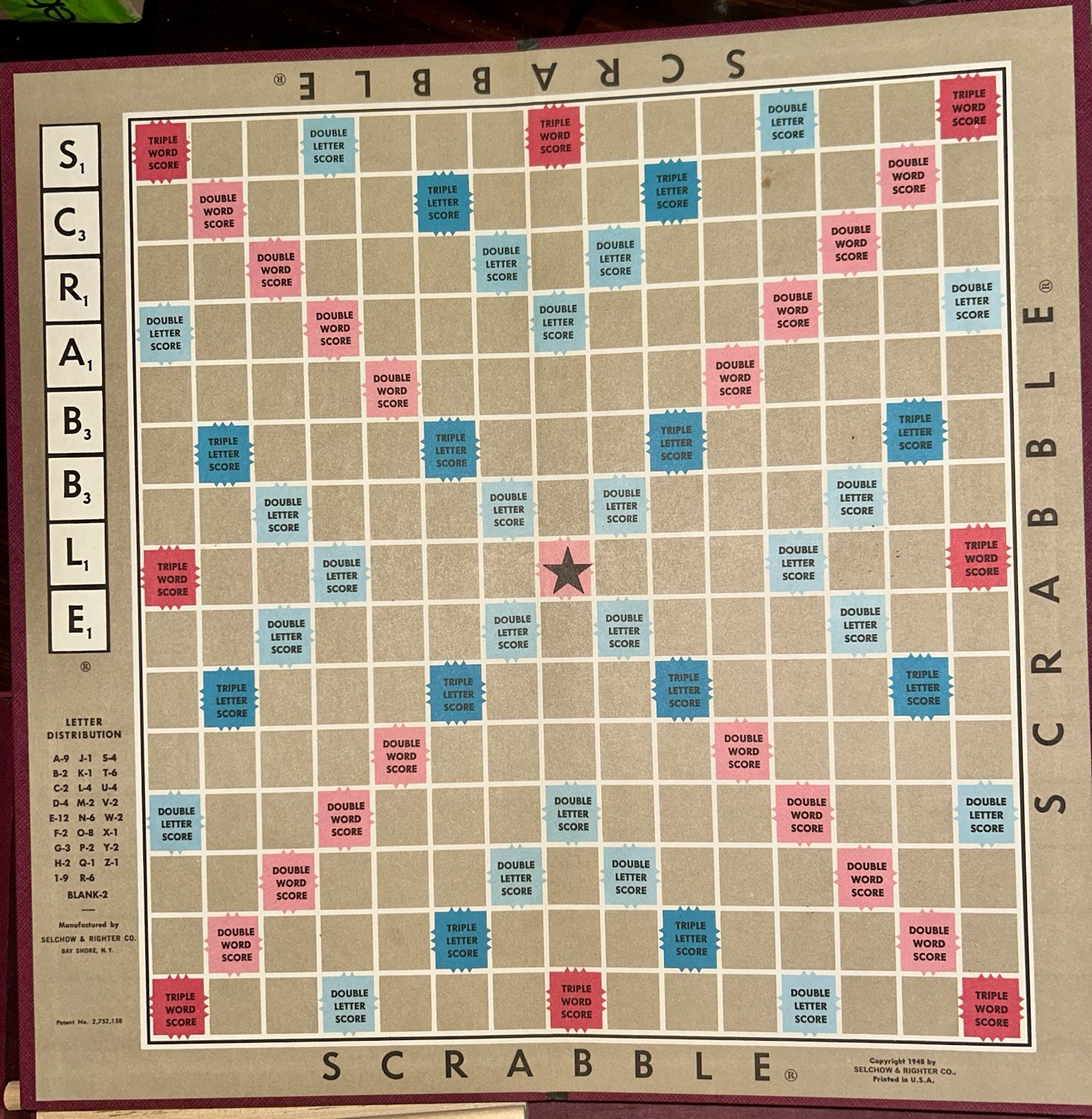 Vintage 1976 Scrabble Board Game, Selchow And Righter Co, Missing One Consonant