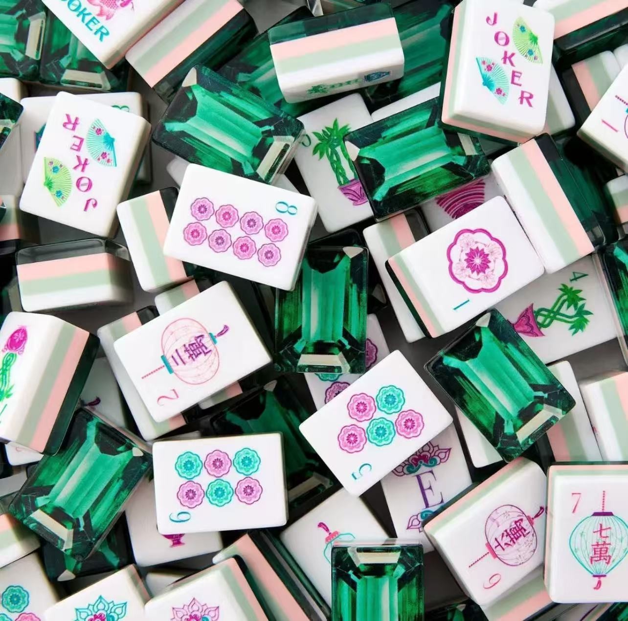 American Mahjong Tiles 160-Piece Acrylic 4-Layer Emerald Green + Storage bag
