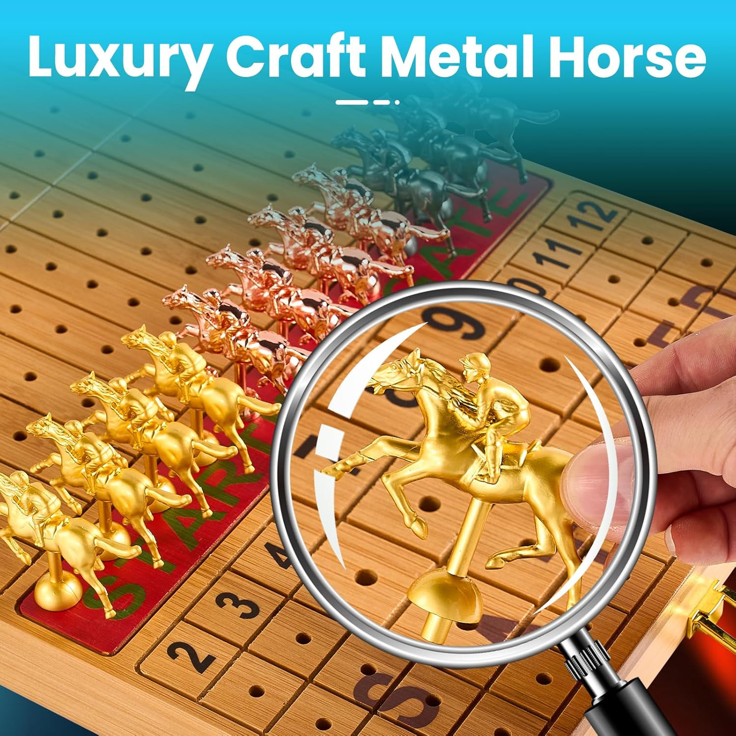Large 23 Inches Bamboo Horse Racing Board Game Foldable Horse Race Board Game wi