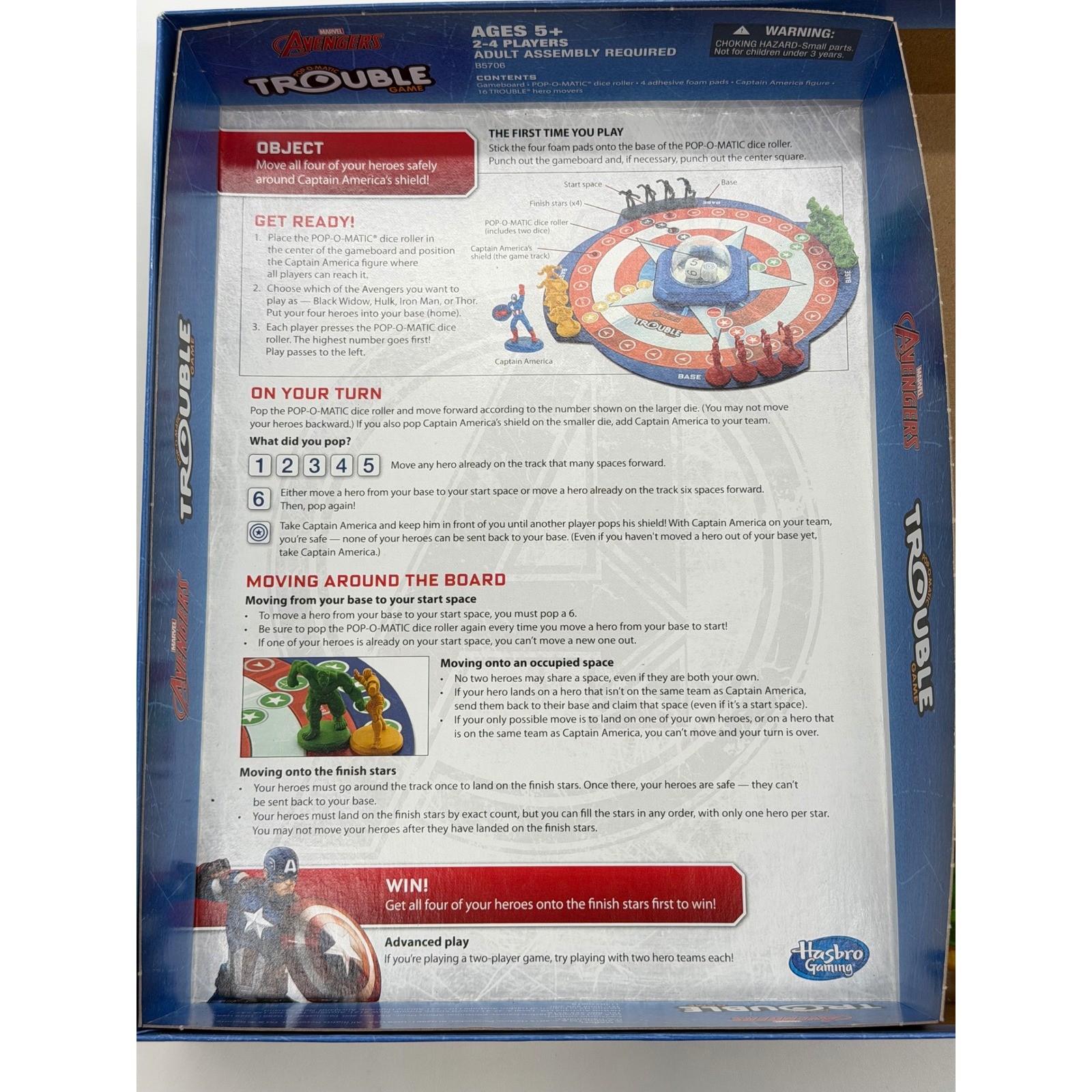 Hasbro Marvel Avengers Trouble Board Game Pop-O-Matic Captain America Shield Toy