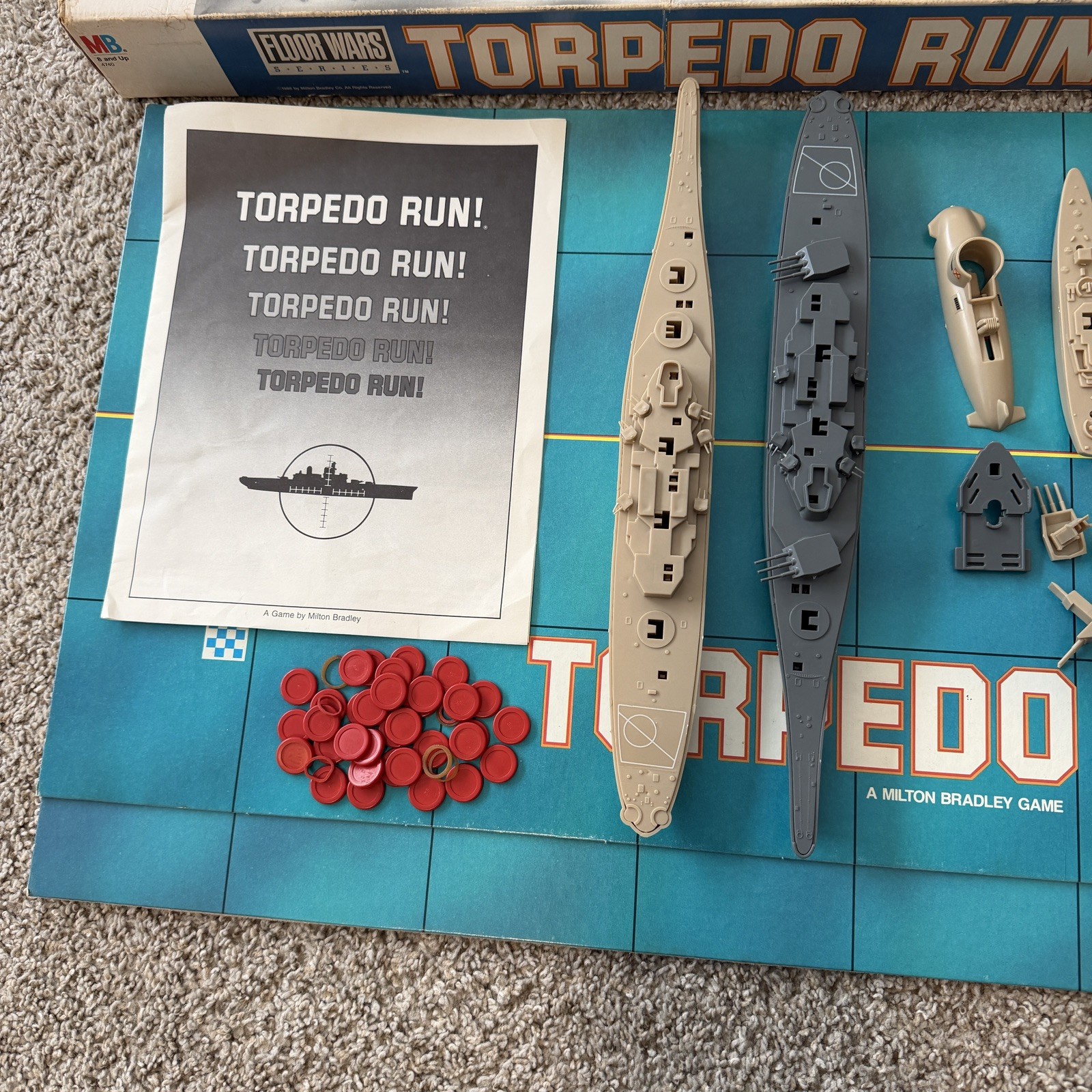 Vintage 1986 Torpedo Run! by Milton Bradley Floor Wars Board Game Near Complete