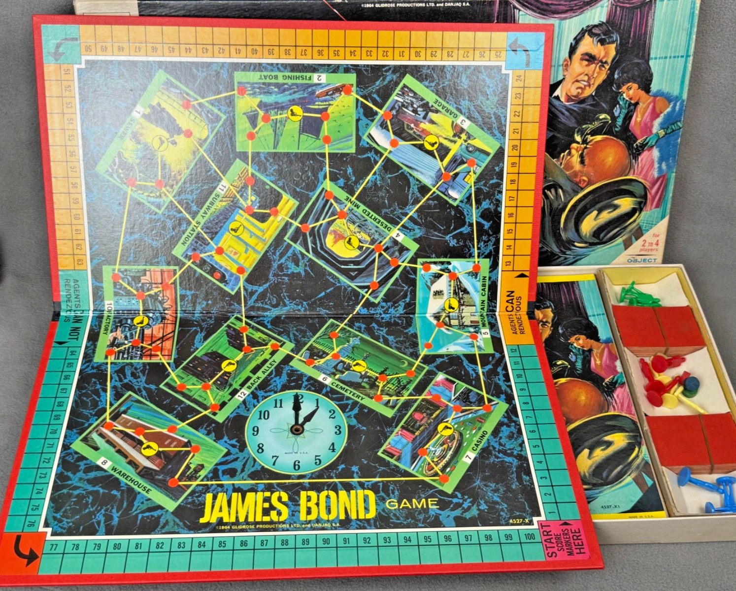 VTG MB James Bond Secret Agent Spy Board Game Complete 1964 -Great Shape