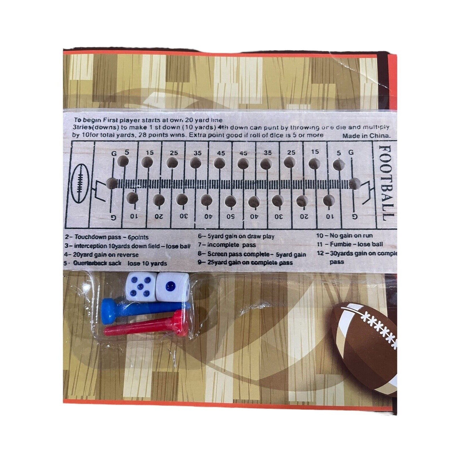 Travel Football Wooden Game Pegs & Dice