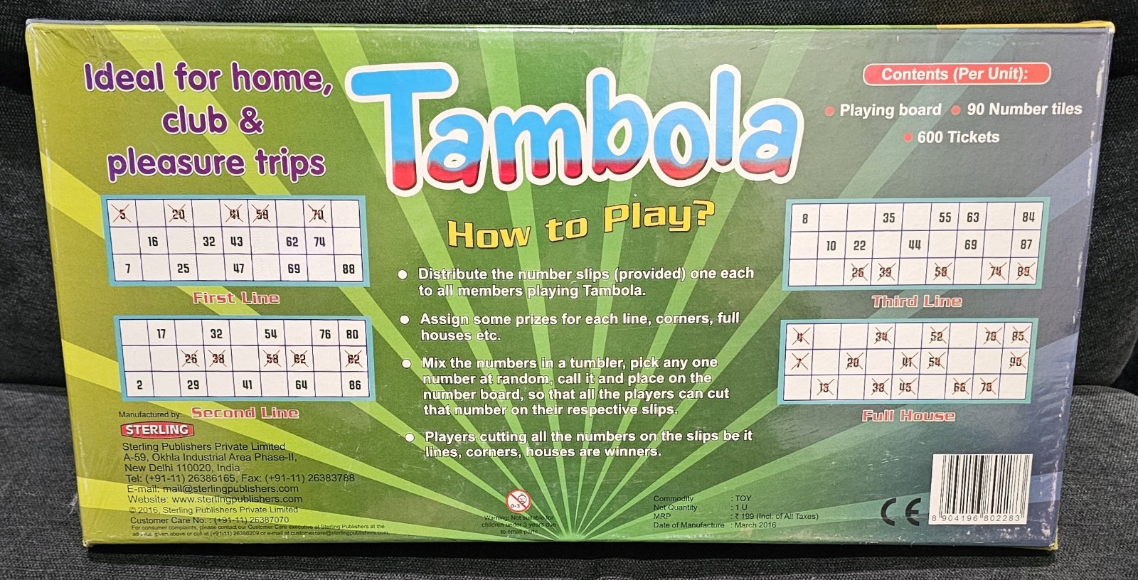 Tambola Board Game For All Ages, 600 Tickets / Factory Sealed