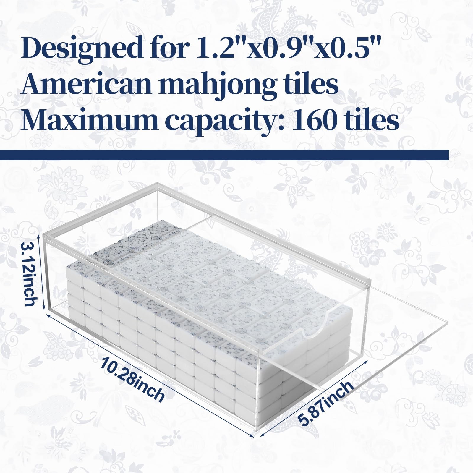 Soulchen 160 Chinoiserie Blue Porcelain American Mahjong Tile Set with Acryli…