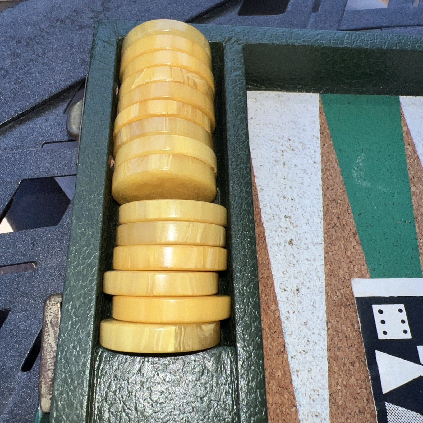 Vintage All-Mart Backgammon Set Bakelite/Catalin Green Swirl – Case Cork Board