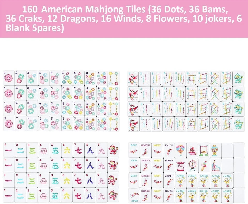 160 Pink Printed American Mahjong Game Set with Carrying Bag and Accessories NEW