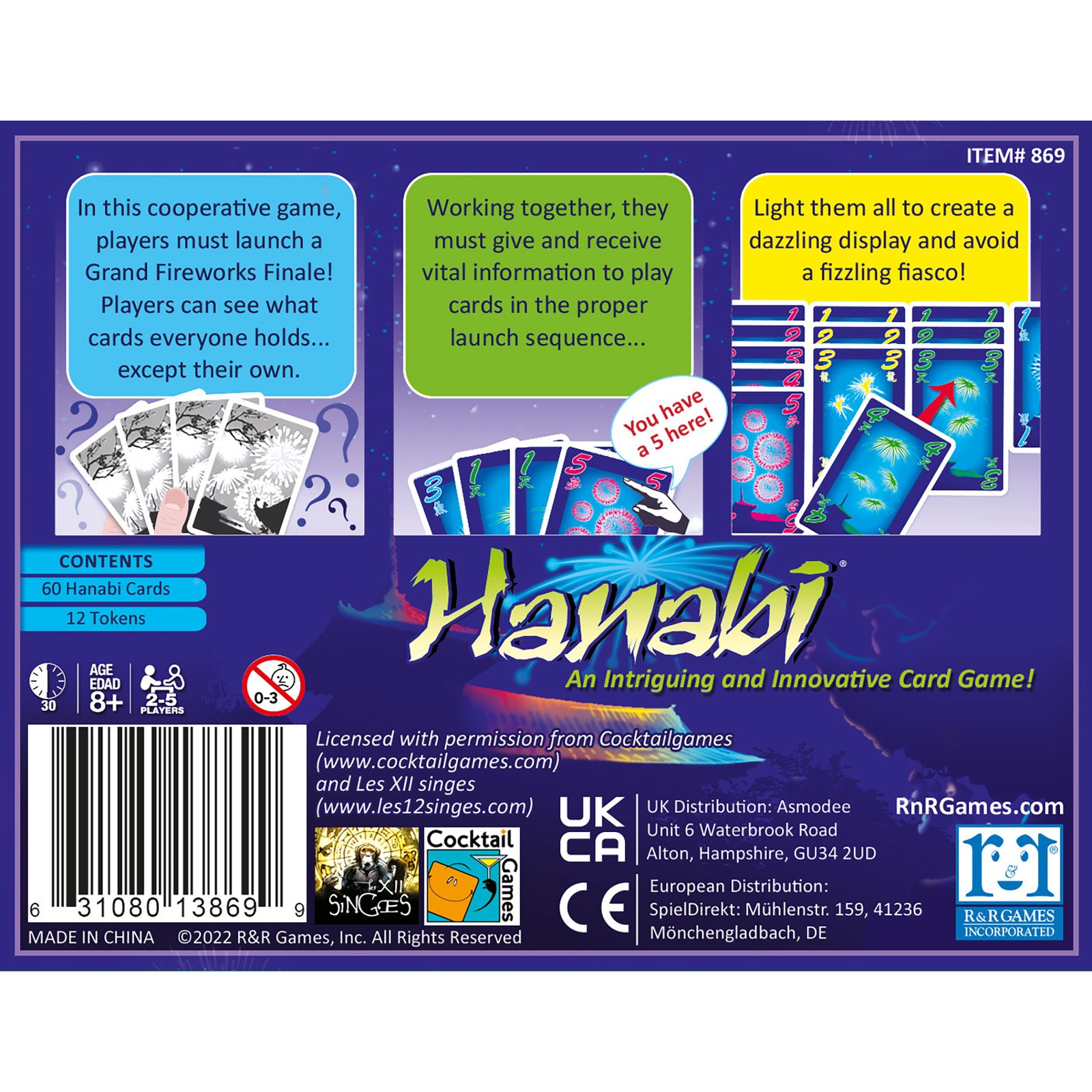 R&R Games: Hanabi Strategy Game, 72 pc, 2-5 Players, 20-30 Min, Family