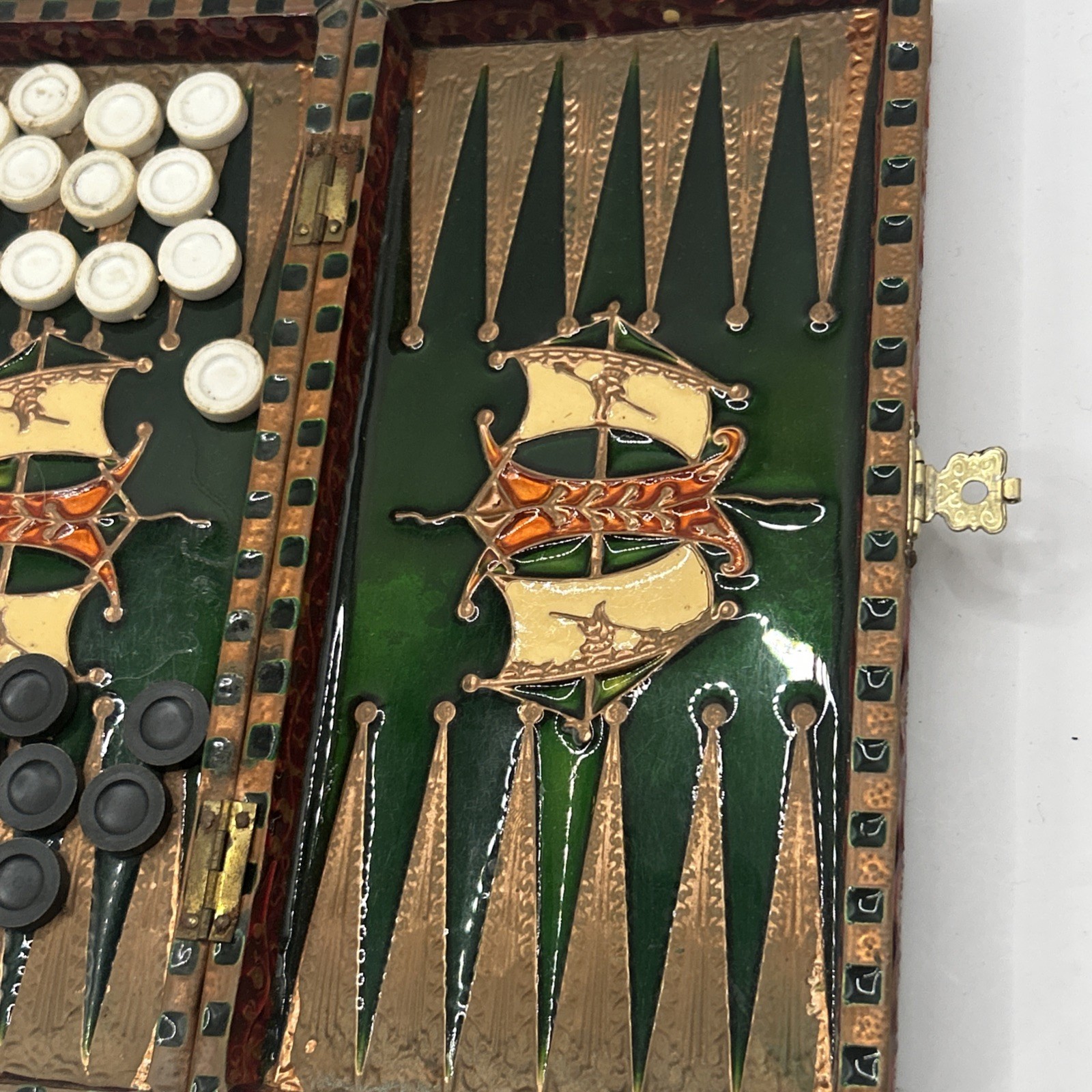 Vintage Ornate Backgammon Set in Decorative Box