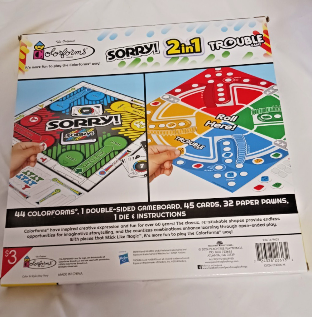 Colorforms 2 in 1 Games Sorry And Trouble 2 To 4 Players Age 3Up Travel friendly