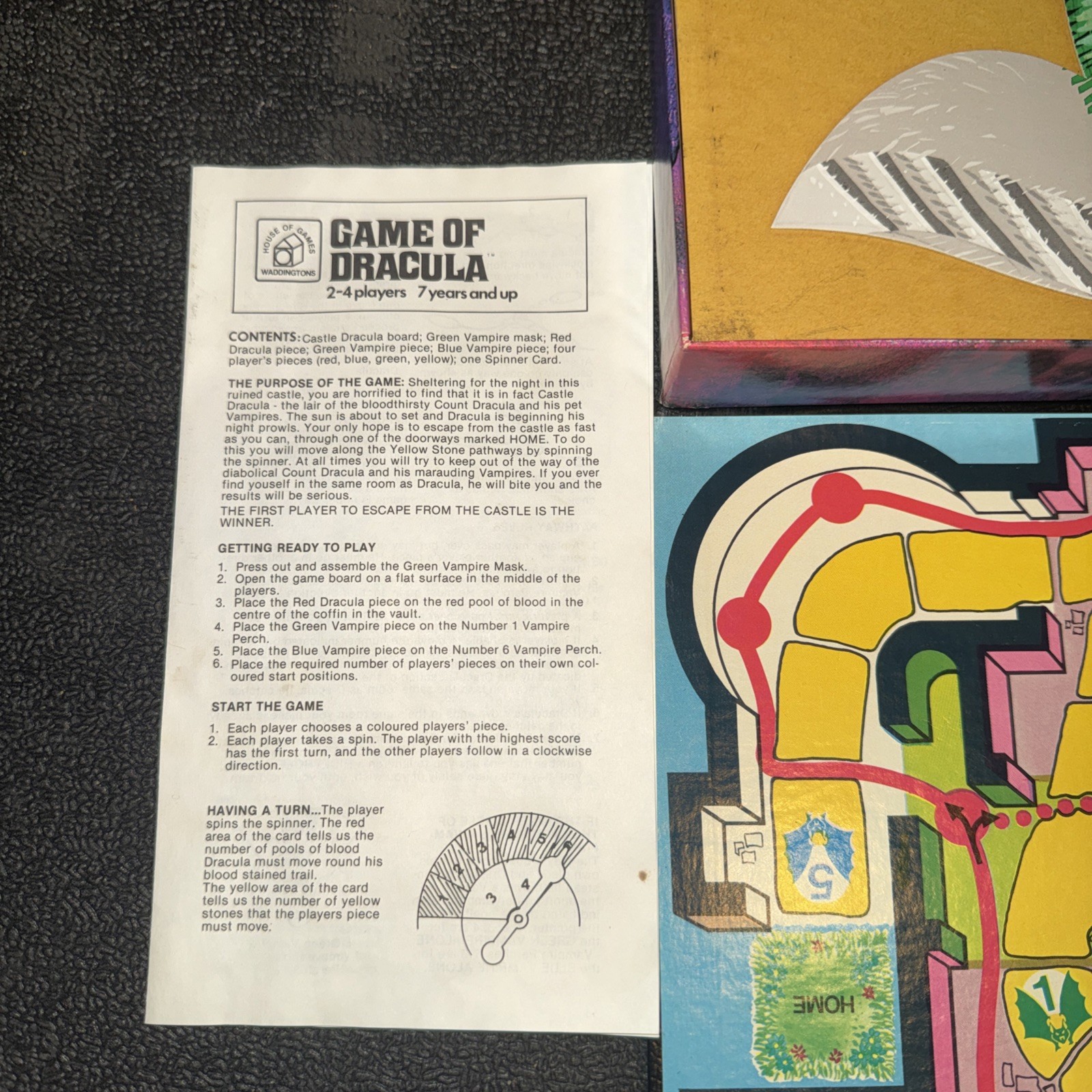 1978 Waddingtons House of Games Dracula Board Game Complete w/Instructions, Mask