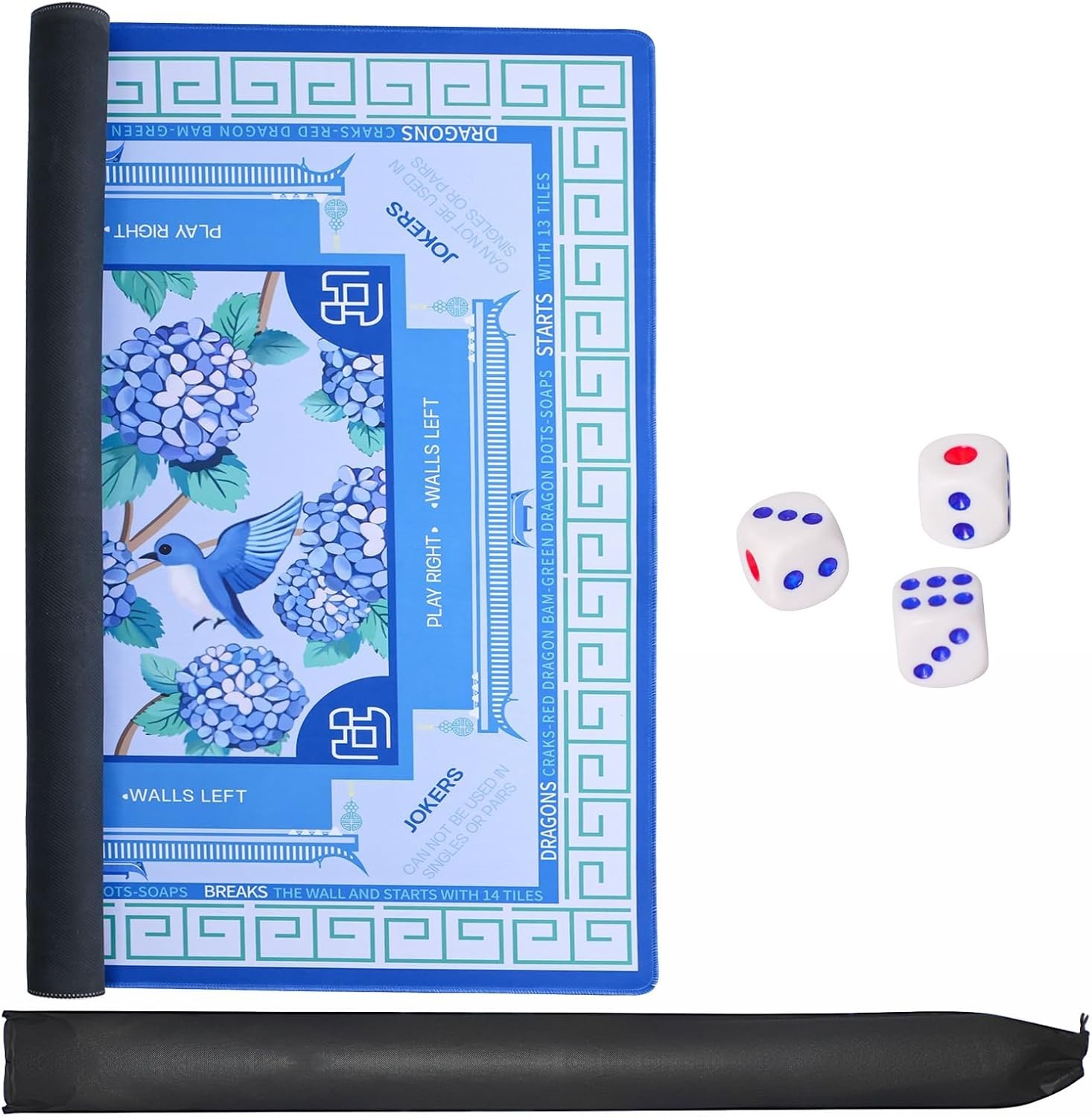 Blue American Learning Mahjong Mat (33”X33”) with Black Carrying Bag, Anti-Slip,