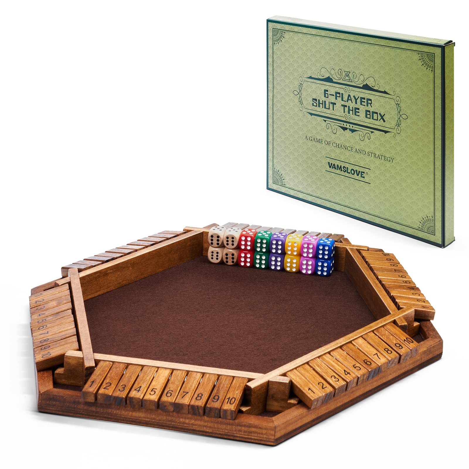 Shut The Box Dice Game Wooden Board L15 x W13 for 1 2 3 4 5 6 Player 6 Sided …