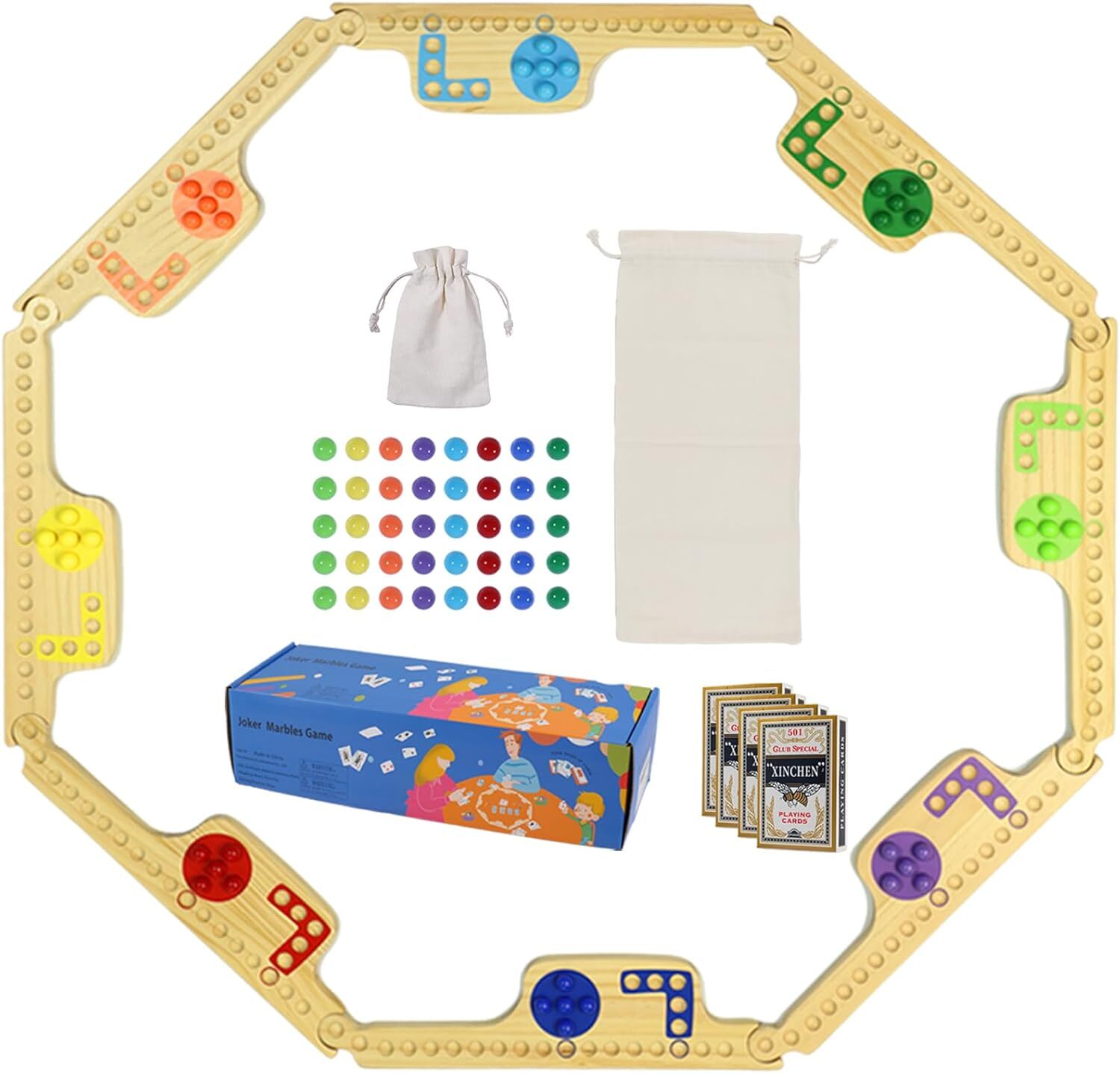 Wooden Jokers and Marbles Game Set 2 to 8 Players Travel Board with Cards