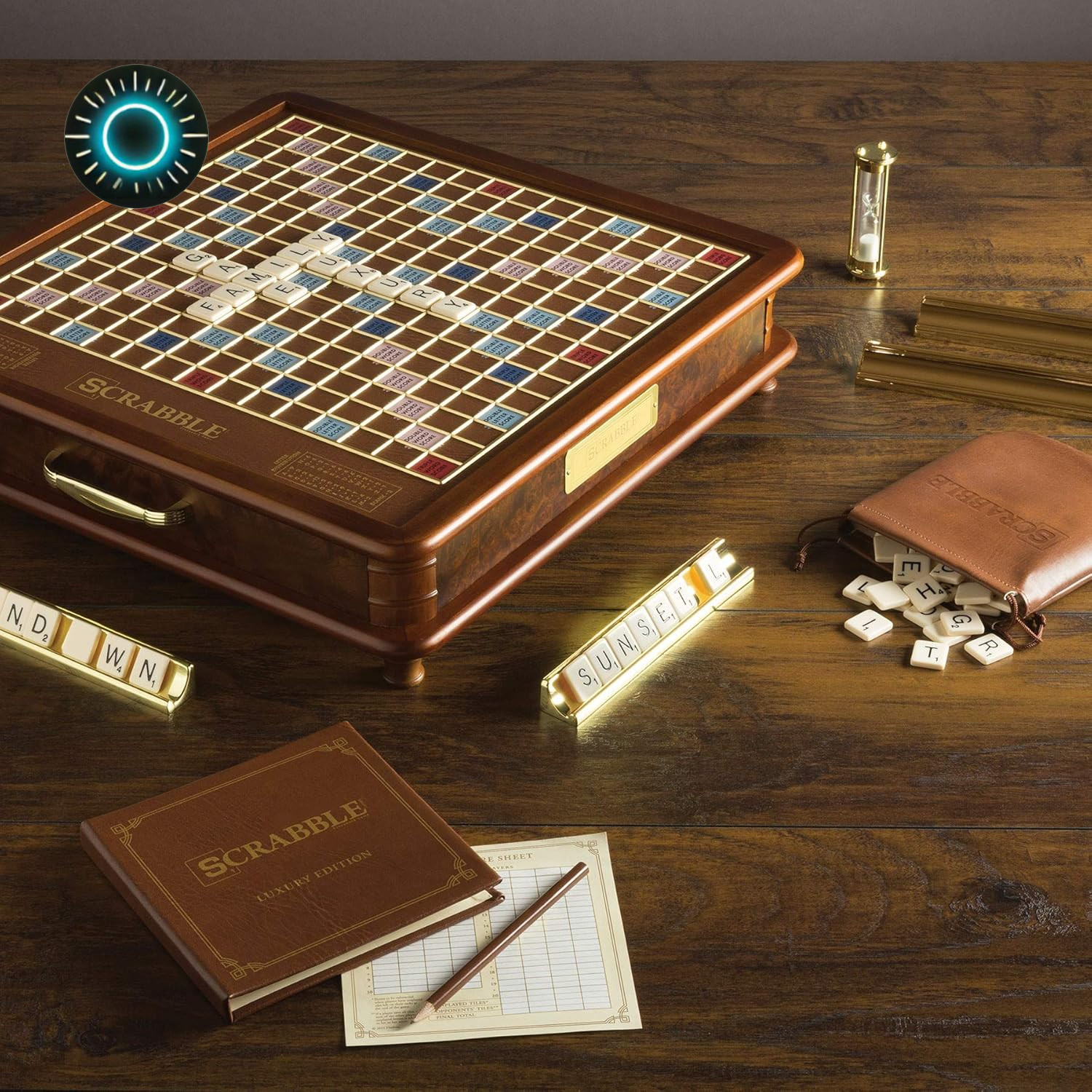 Scrabble Luxury Edition with Rotating Wooden Game Board 100 faux ivory SCRABBLE