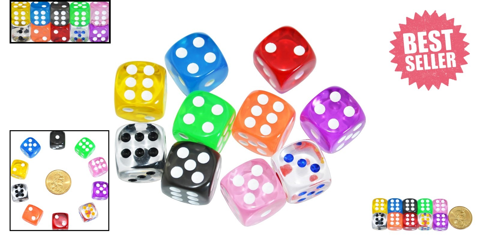 16mm Transparent D6 Dice Set – 10-piece Collection for Tabletop Roleplaying