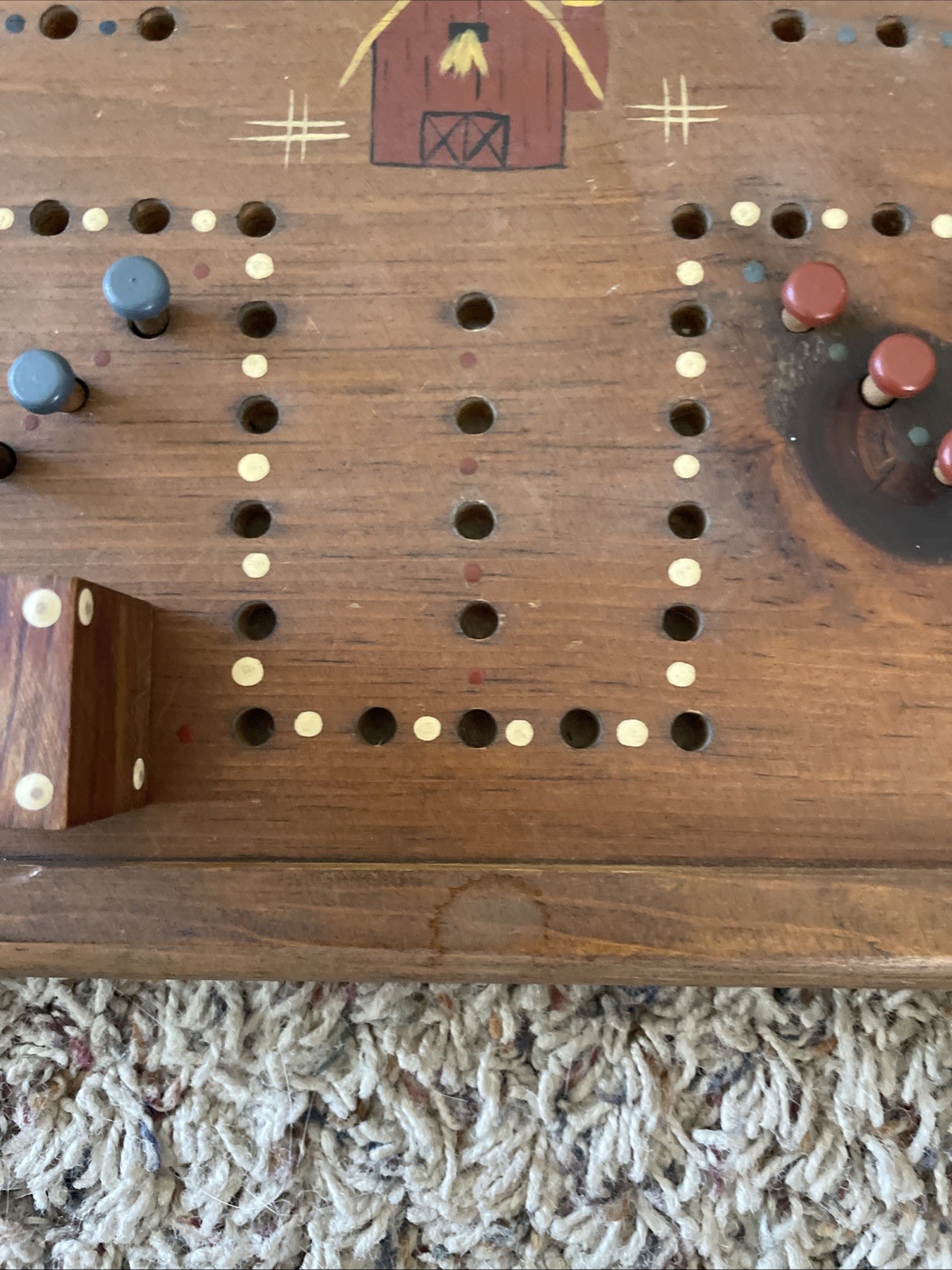 VTG Handmade Wooden Game Board Aggravation Wahoo Country Cottage Farmhouse Dice