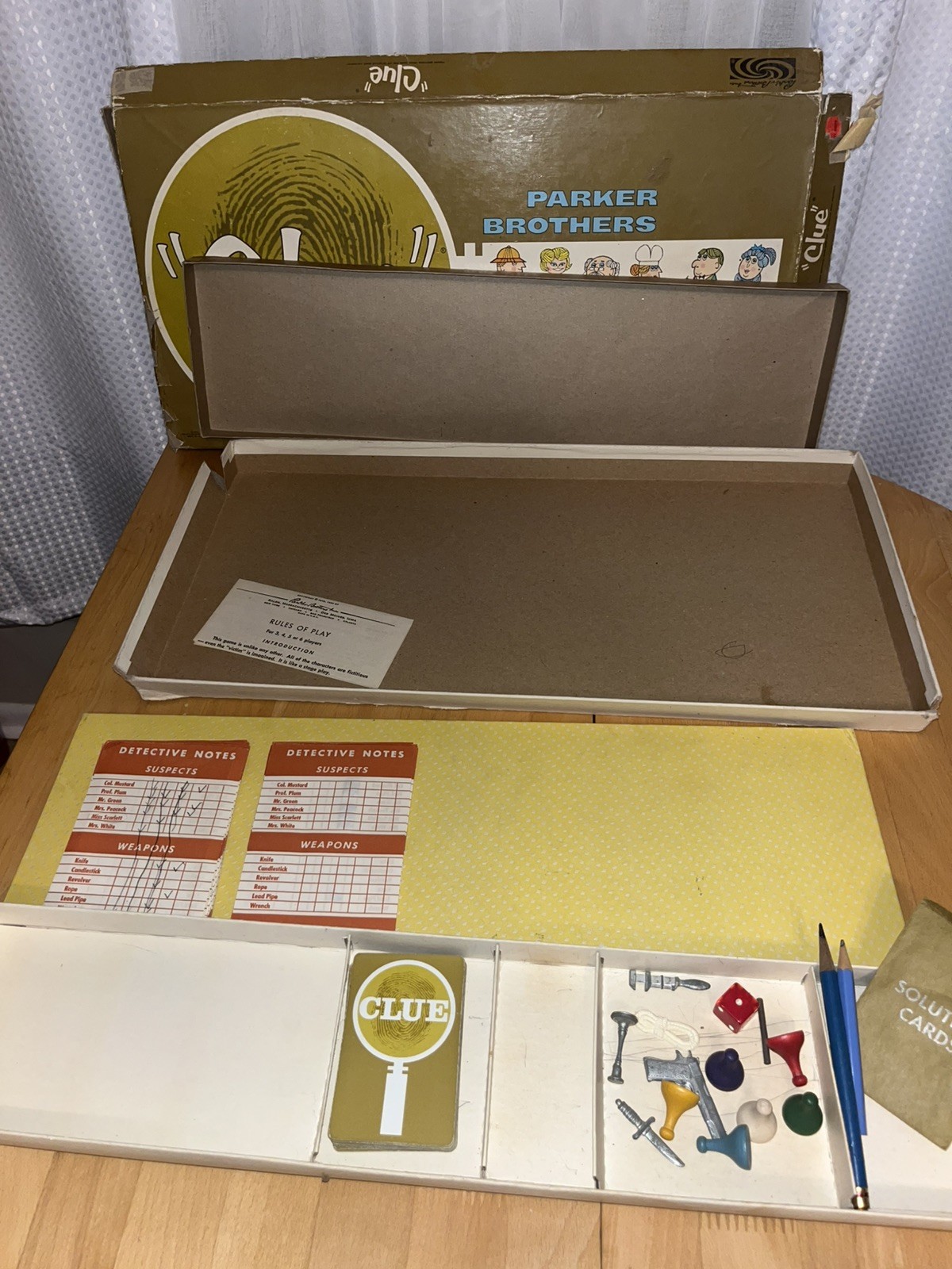 Vintage 1960 Parker Brothers CLUE Mystery Detective Complete Board Game