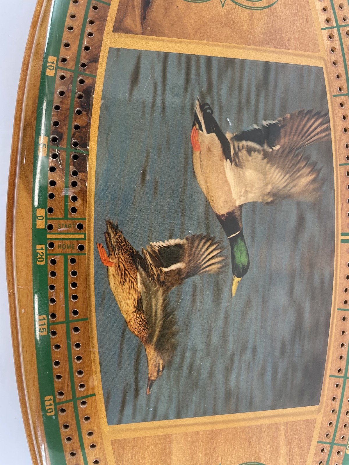 Vintage Great Western Ent. Wooden Cribbage Board – Flying Ducks Wildlife Theme