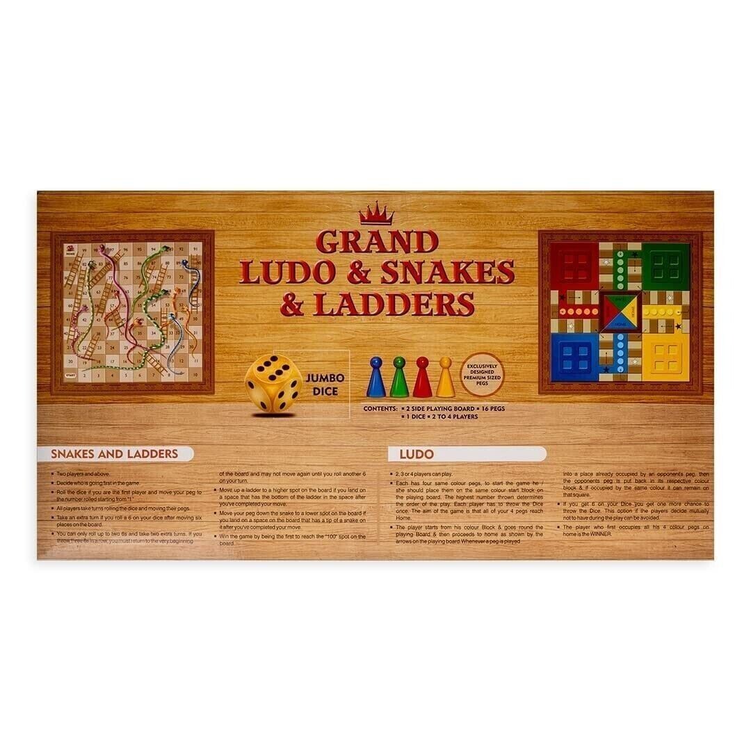 Grand Ludo and Snakes & Ladders Board Game with Jumbo Size Wooden Dice