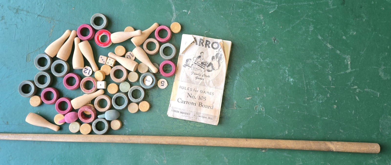 Carrom Wood Game Board #85 Vintage Original Box And Some Pieces And Instructions