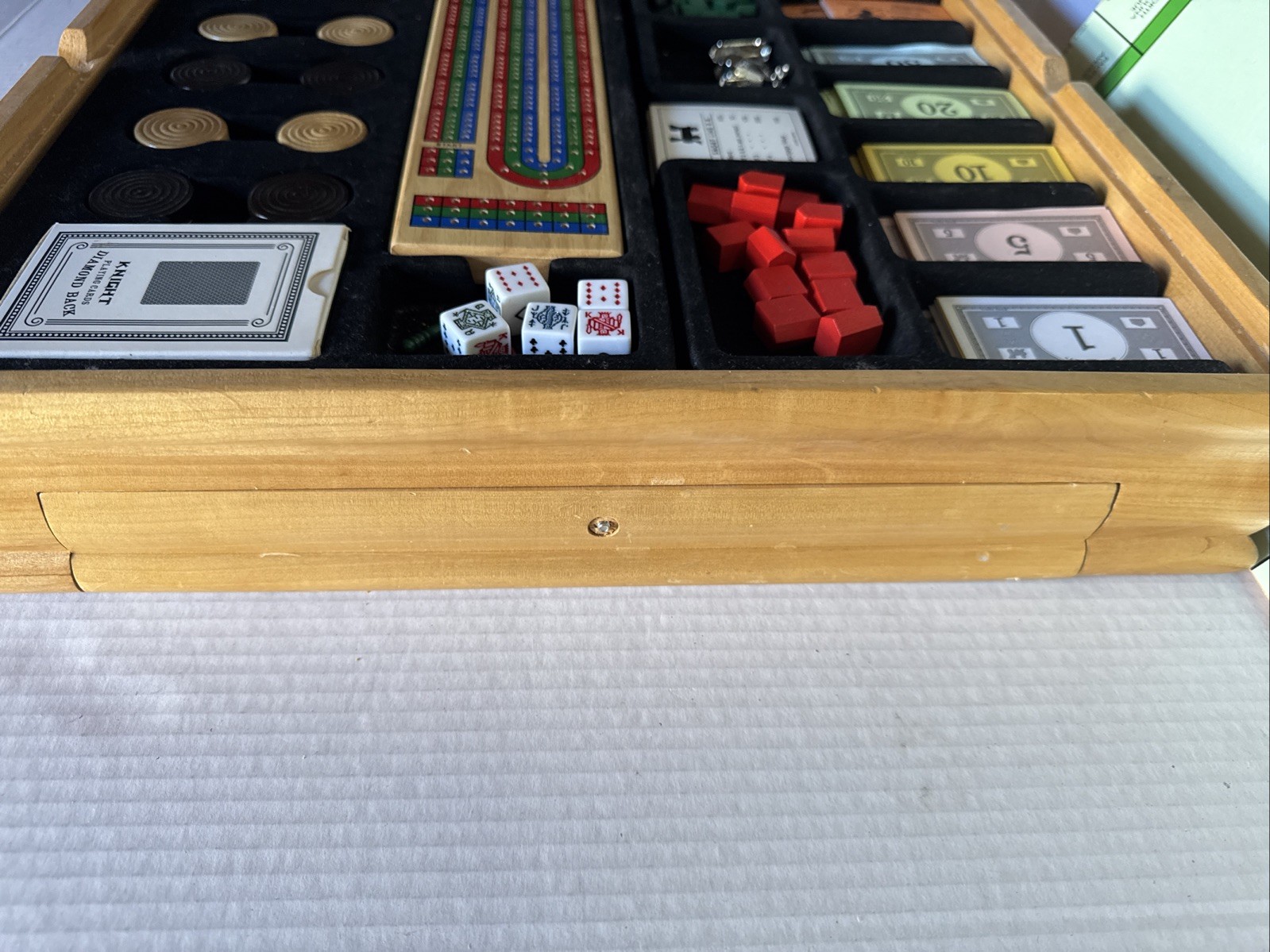 Deluxe Solid Wood Cabinet Monopoly + Clue + 6 Classic Games Chess Checkers Cards