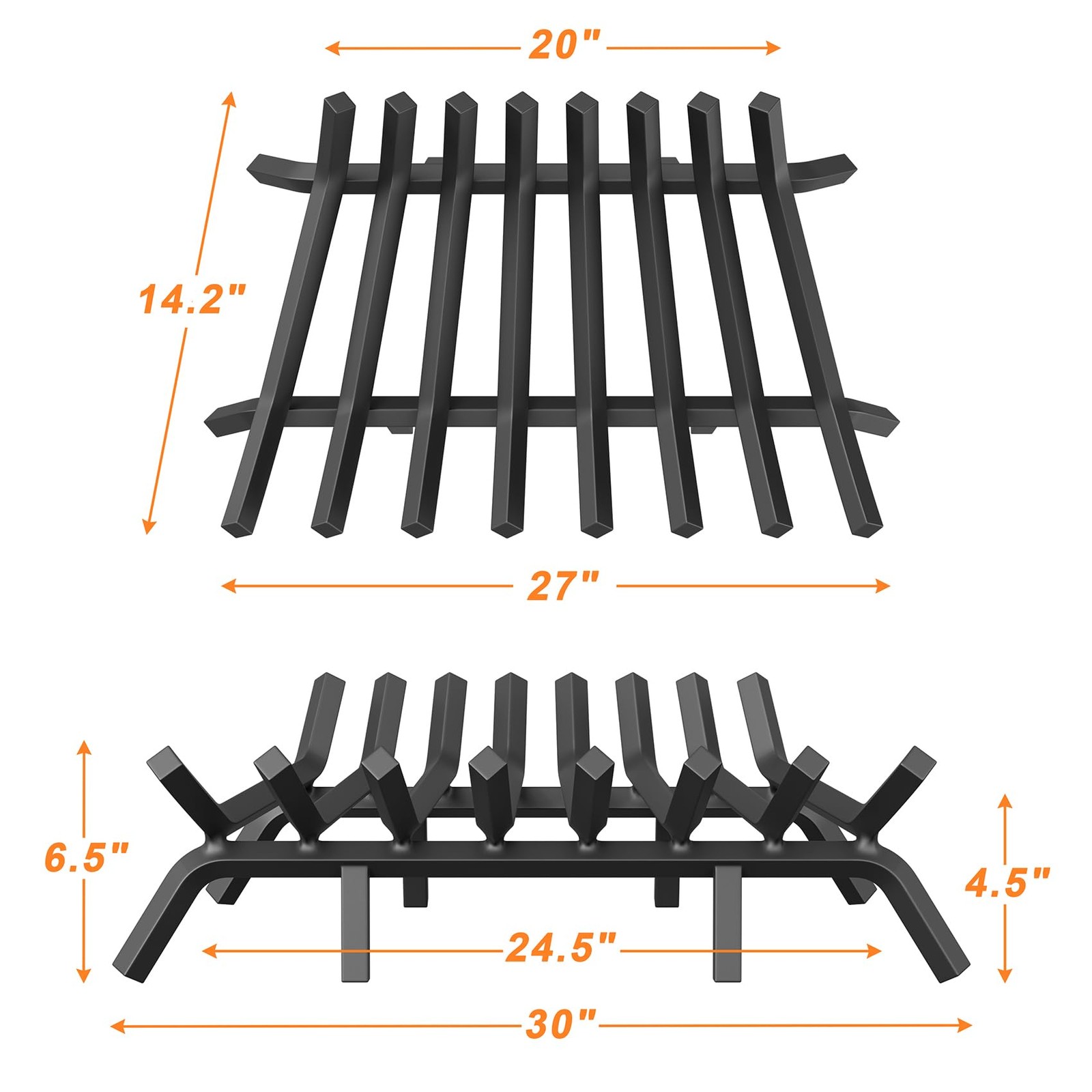 Jusgym Fireplace Grate 30 Inch with 8 Support Legs, Solid 30 inch, Black
