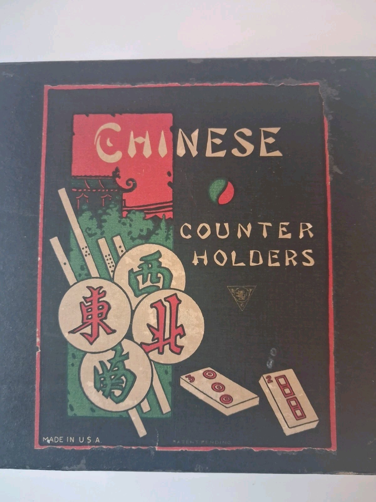 Vintage 1920s Chinese Counter Holders Box Mahjong Game Organizer w/ 4 Color Tray