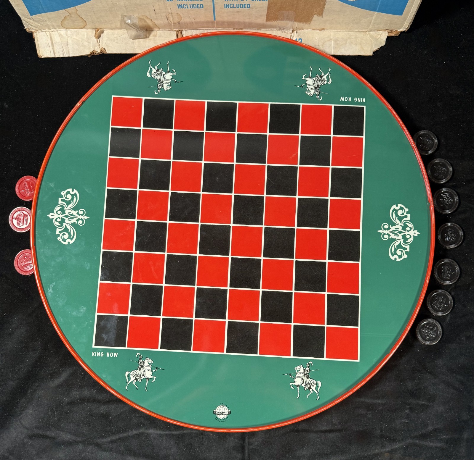 Vintage Ohio Art Chinese & Regular Checkers Metal Game Board & Pieces (B1)
