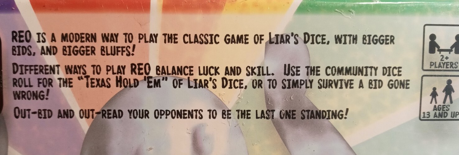 REO Classic Game OF Liar’s Dice Game New In Plastic