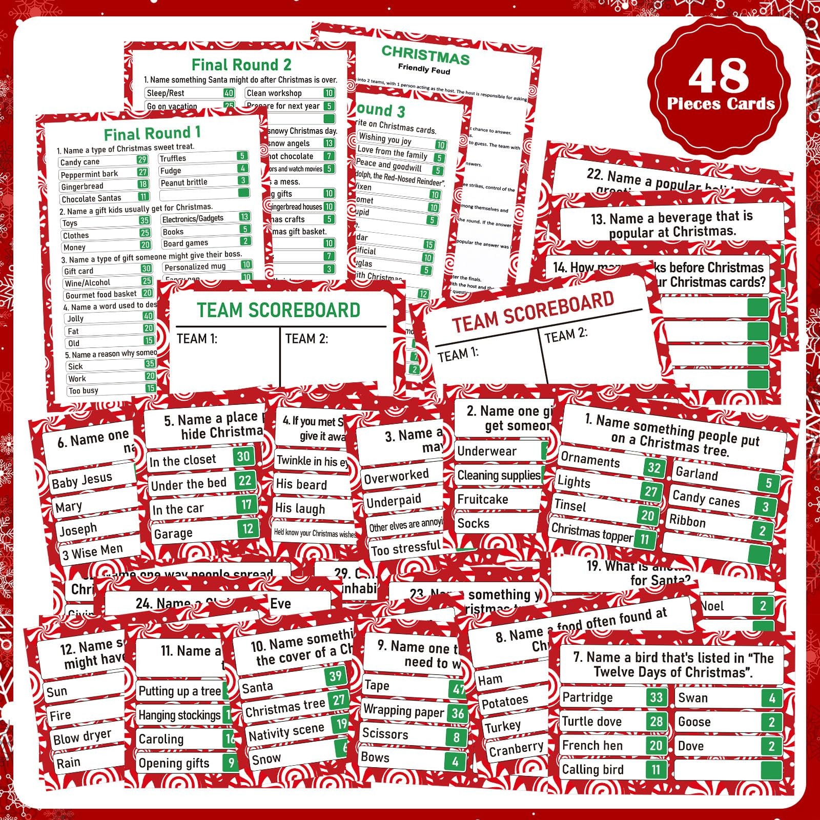 Vinsot 50 Pcs Christmas Friendly Feud Game with Answer Buzzer Christmas Feud
