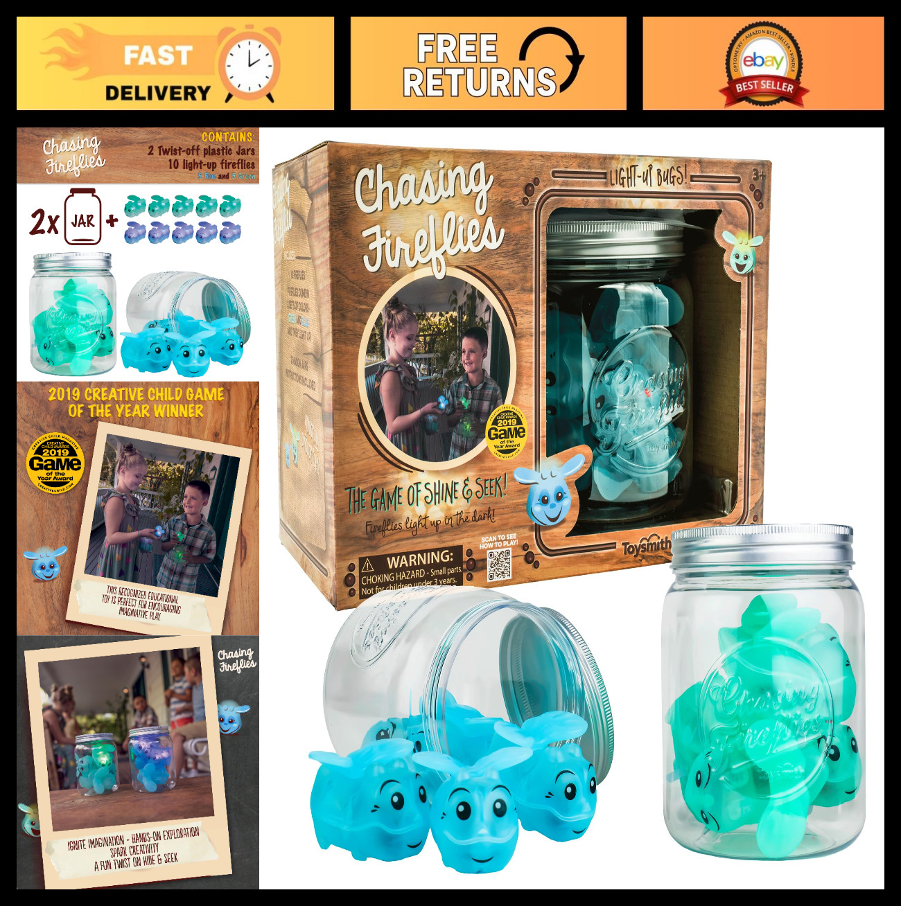 Interactive Chasing Fireflies Game for Kids – Indoor/Outdoor Fun, Ages 3+, Blue