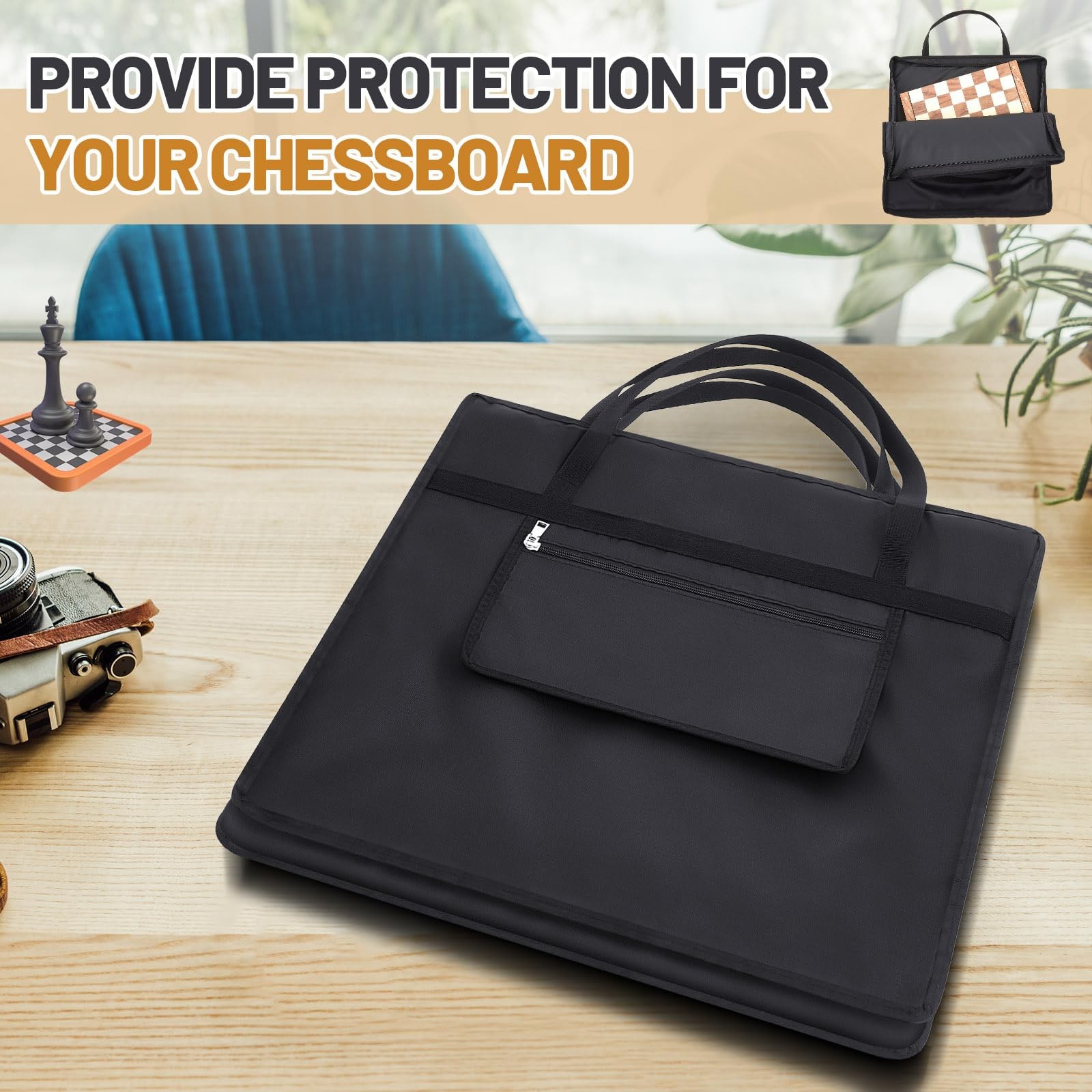 20 x 20 Chess Bag – Standard Board Carrying Bag With Single Zippered Pocket f…